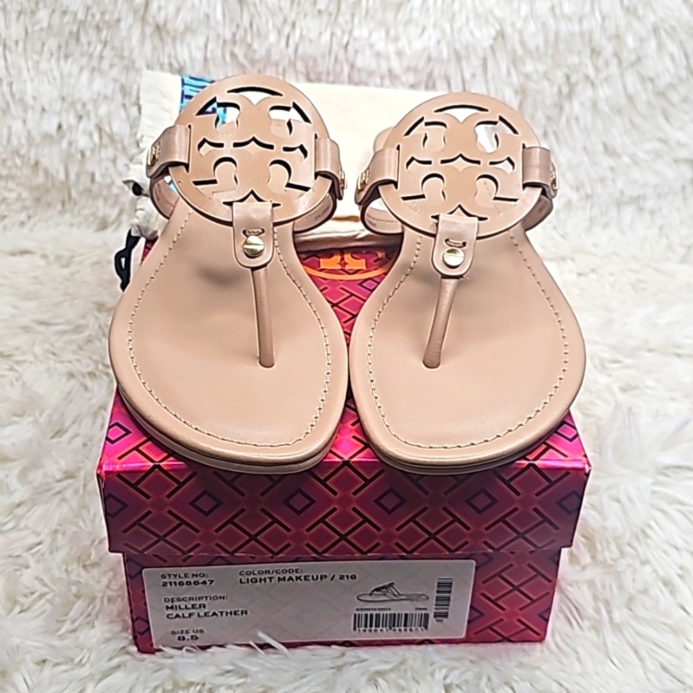Tory Burch Miller Leather Sandals - Size 8.5 - Light makeup color